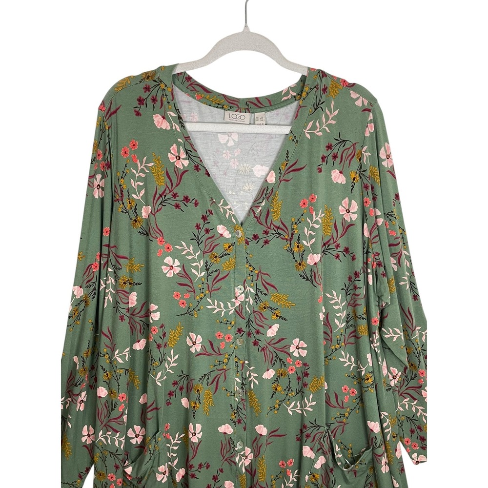 LOGO Lori Goldstein 3X Green Floral Tunic Dress Sharkbite Lagenlook Boho - Picture 5 of 16
